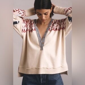 Pilcro Cream & Red Patterned Cardigan / Pullover – Size S